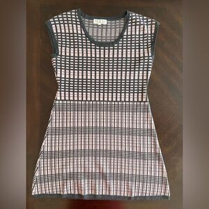 Pink Rose Charcoal Gray and Pink Grid Sweater Bodycon Dress | Size L
